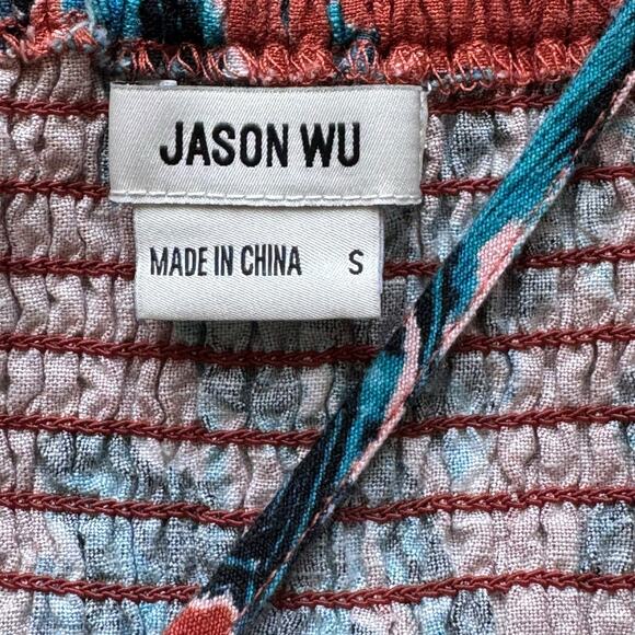 Jason Wu Tropical Linen Blend Dress Size SMALL Cutout Midi Sundress Blue Rust‎ - Picture 5 of 6